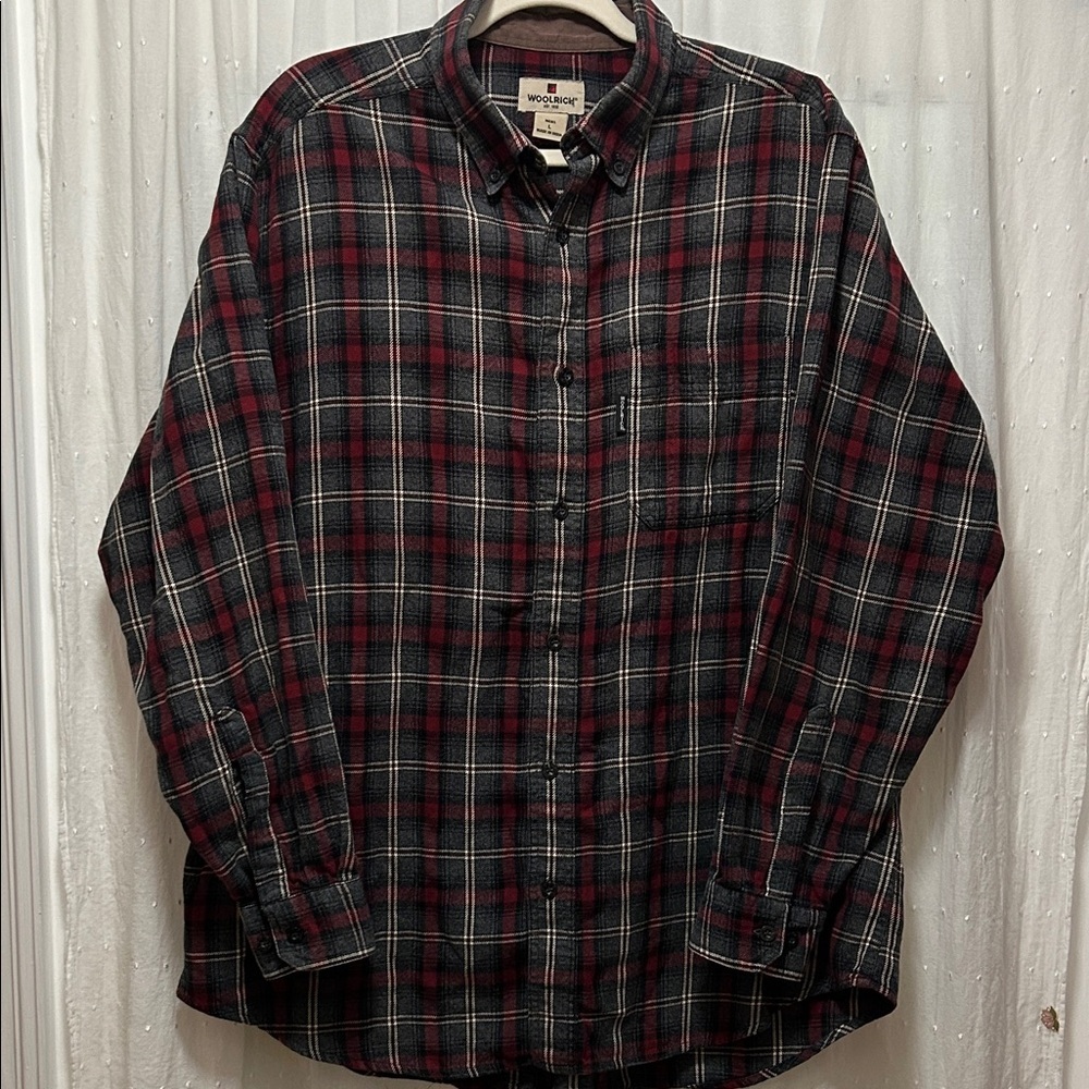Woolrich Shirt Men's L Red/Black Flannel Outdoor Rugged Western